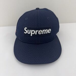 Supreme New Era 59FIFTY Hat Size 7 1/8 Navy Blue "World Famous 2018"